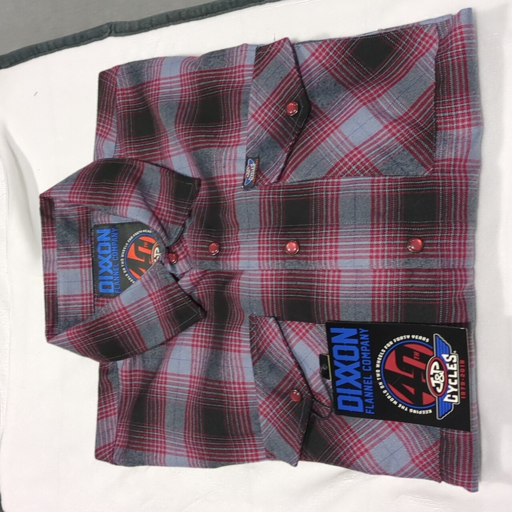 Dixxon J&P Cycles Flannel size XL, Snap buttons.